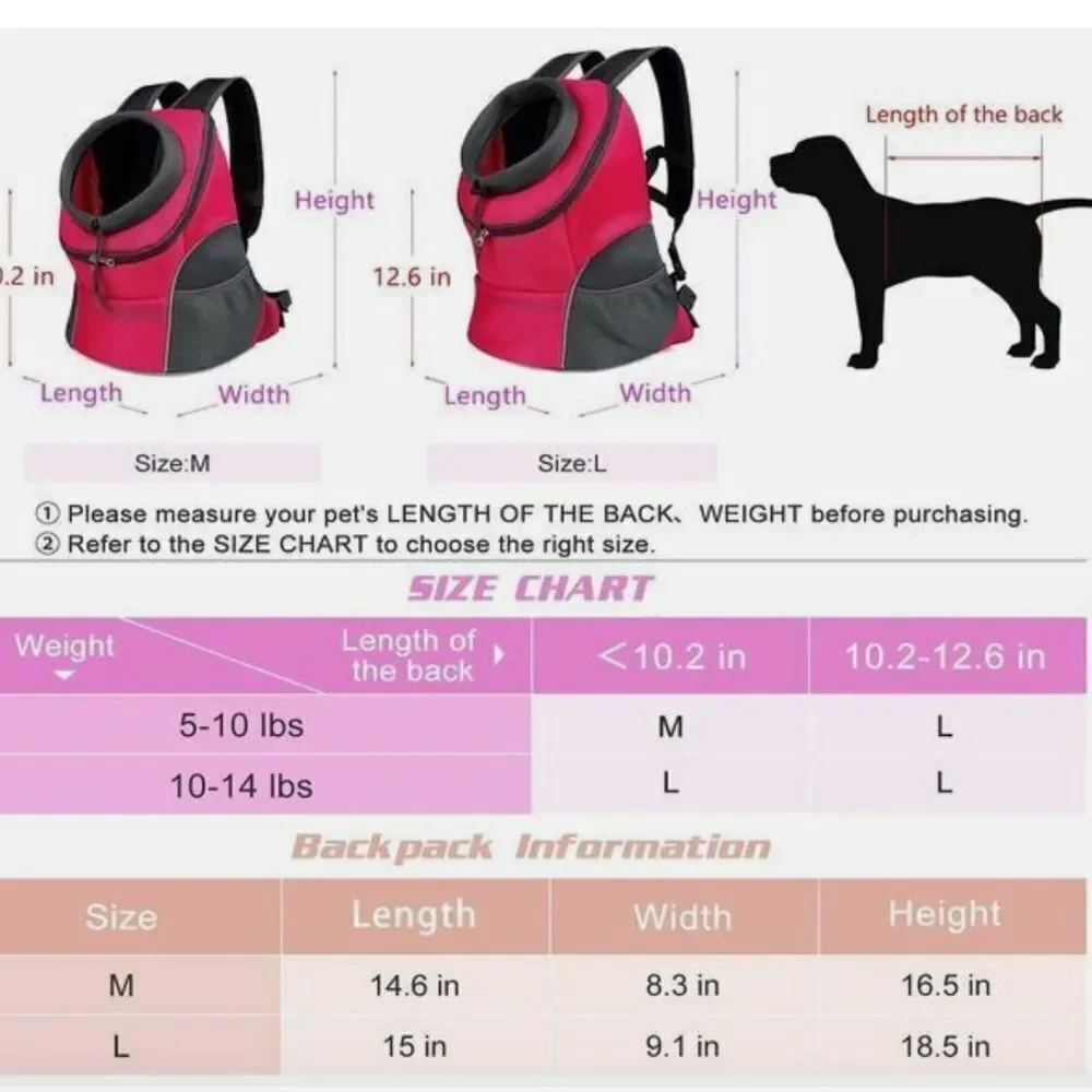 WOYYHO Dog Pet Carrier Backpack Mesh Breathable Head-Out-Pink-Large (3 in Stock)